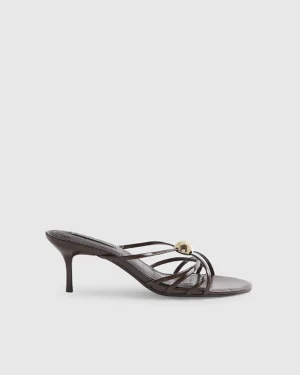 Brown Strappy Heeled Mule Sandals