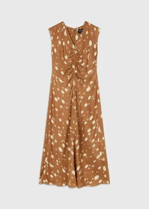 Brown Sleeveless Spot Viscose Midi Dress