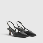 Black Crocodile Slingback Court Heels