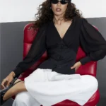 Black Satin Corset Detail Blouse
