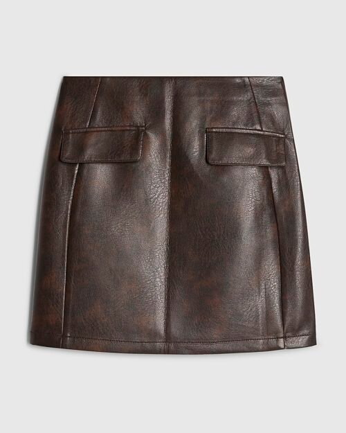 Brown Faux Leather Mini Skirt