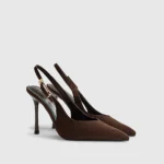 Brown Faux Suede Slingback Court Heels