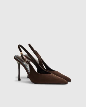 Brown Faux Suede Slingback Court Heels